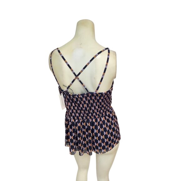 Anthropologie V-Neck Tank Top Geometric Navy Blue Sleeveless Blouse Small NWT - Picture 6 of 8